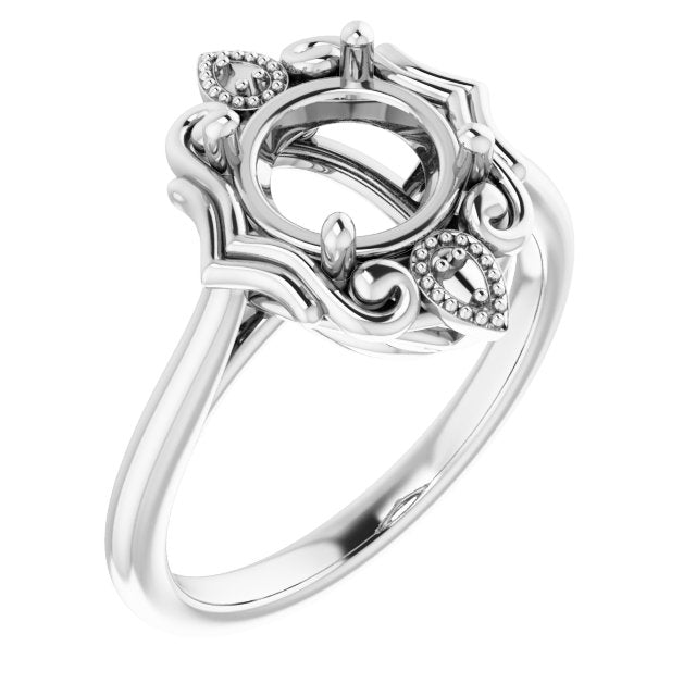 14K White7.4 mm Round Ring Mounting