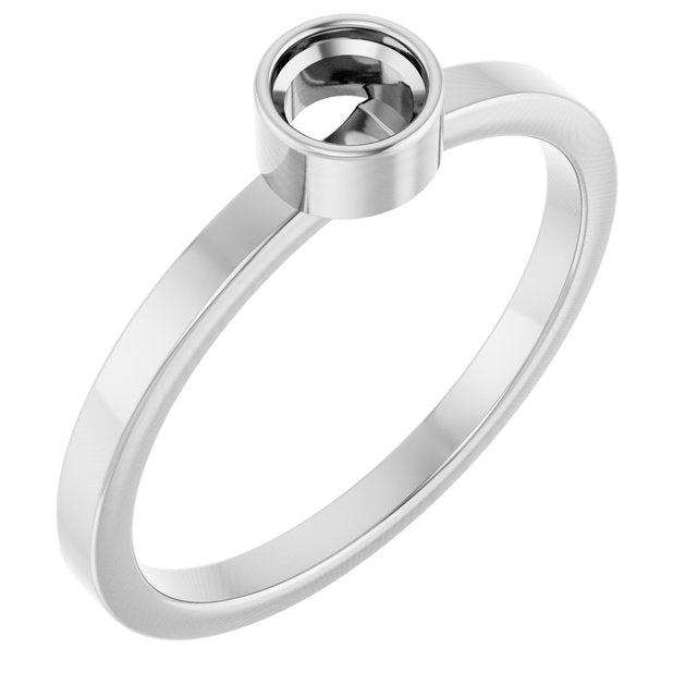14K White 4 mm Round Bezel-Set Ring Mounting