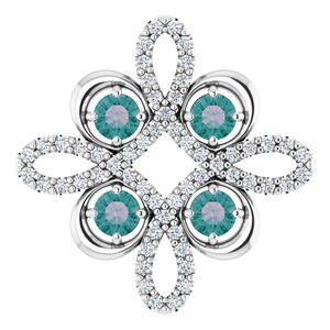 14K White Lab-Grown Alexandrite & 1/6 CTW Diamond Clover Pendant