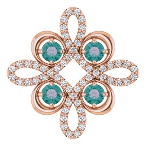14K Rose Lab-Grown Alexandrite & 1/6 CTW Diamond Clover Pendant