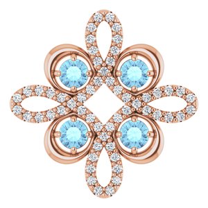 14K Rose Natural Aquamarine & 1/6 CTW Natural Diamond Clover Pendant