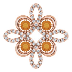 14K Rose Natural Citrine & 1/6 CTW Natural Diamond Clover Pendant