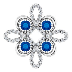 14K White Lab-Grown Blue Sapphire & 1/6 CTW Diamond Clover Pendant