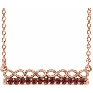14K Rose Natural Mozambique Garnet Infinity-Inspired Bar 16" Necklace