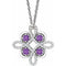14K White Natural Amethyst & 1/6 CTW Natural Diamond Clover 18