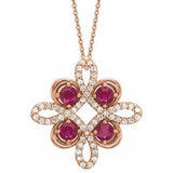 14K Rose Lab-Grown Ruby & 1/6 CTW Diamond Clover 18" Necklace