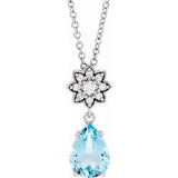 14K White Natural Aquamarine & .08 CTW Natural Diamond 16-18" Necklace