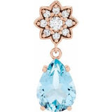 14K Rose Natural Aquamarine & .08 CTW Natural Diamond Floral-Inspired Pendant