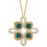 14K Yellow Lab-Grown Alexandrite & 1/6 CTW Diamond Clover 18" Necklace