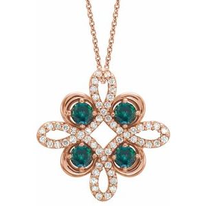 14K Rose Lab-Grown Alexandrite & 1/6 CTW Diamond Clover 18" Necklace