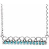 14K White Natural Blue Zircon Infinity-Inspired Bar 16" Necklace