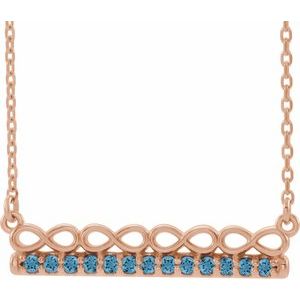 14K Rose Natural Blue Zircon Infinity-Inspired Bar 16" Necklace