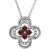 Platinum Natural Mozambique Garnet & .08 CTW Natural Diamond Clover 18" Necklace
