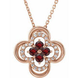 14K Rose Natural Mozambique Garnet & .08 CTW Natural Diamond Clover 18" Necklace