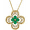 14K Yellow Lab-Grown Emerald & .08 CTW Natural Diamond Clover 18