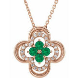 14K Rose Lab-Grown Emerald & .08 CTW Natural Diamond Clover 18" Necklace