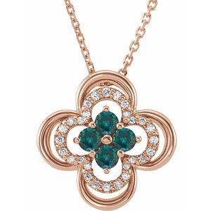 14K Rose Natural Alexandrite & .08 CTW Natural Diamond Clover 18" Necklace