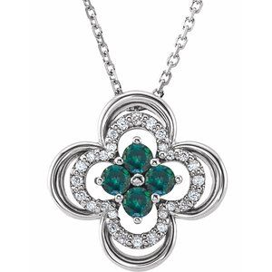 14K White Lab-Grown Alexandrite & .08 CTW Natural Diamond Clover 18" Necklace