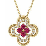 14K Yellow Natural Ruby & .08 CTW Natural Diamond Clover 18" Necklace