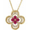14K Yellow Natural Ruby & .08 CTW Natural Diamond Clover 18