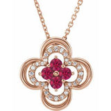 14K Rose Natural Ruby & .08 CTW Natural Diamond Clover 18" Necklace