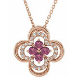 14K Rose Natural Pink Tourmaline & .08 CTW Natural Diamond Clover 18" Necklace