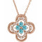 14K Rose Natural Blue Zircon & .08 CTW Natural Diamond Clover 18