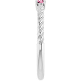 Sterling Silver 3 mm Natural Pink Tourmaline Solitaire Rope Ring