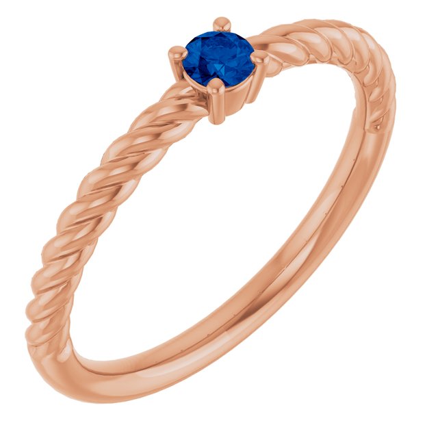 14K Rose 3 mm Natural Blue Sapphire Solitaire Rope Ring