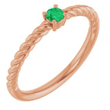14K Rose 3 mm Natural Emerald Solitaire Rope Ring