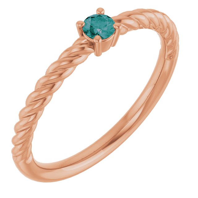 14K Rose 3 mm Natural Alexandrite Solitaire Rope Ring