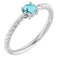 Sterling Silver 4 mm Natural Blue Zircon Solitaire Rope Ring