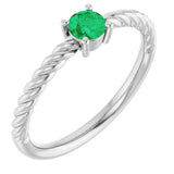 14K White 4 mm Lab-Grown Emerald Solitaire Rope Ring