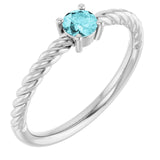 Platinum 4 mm Natural Blue Zircon Solitaire Rope Ring