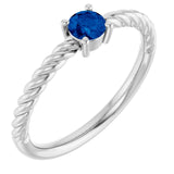 Sterling Silver 4 mm Lab-Grown Blue Sapphire Solitaire Rope Ring