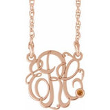 14K Rose Gold-Plated Sterling Silver 20 mm 3-Initials Imitation Citrine Script Monogram 18" Necklace