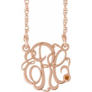 14K Rose Gold-Plated Sterling Silver 20 mm 3-Initials Imitation Citrine Script Monogram 18" Necklace
