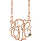 14K Rose 25 mm 3-Initials Imitation Alexandrite Script Monogram 18" Necklace