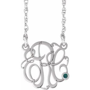 10K White 30 mm 3-Initials Imitation Alexandrite Script Monogram 18" Necklace